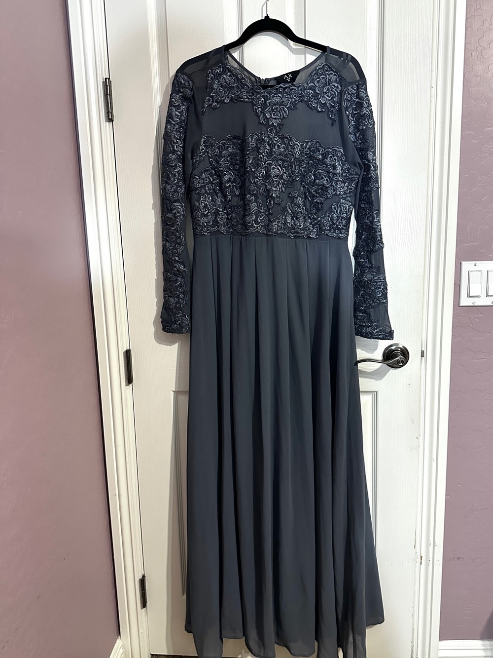 AX Paris Slate Blue Embroidered Long Sleeve Maxi Dress